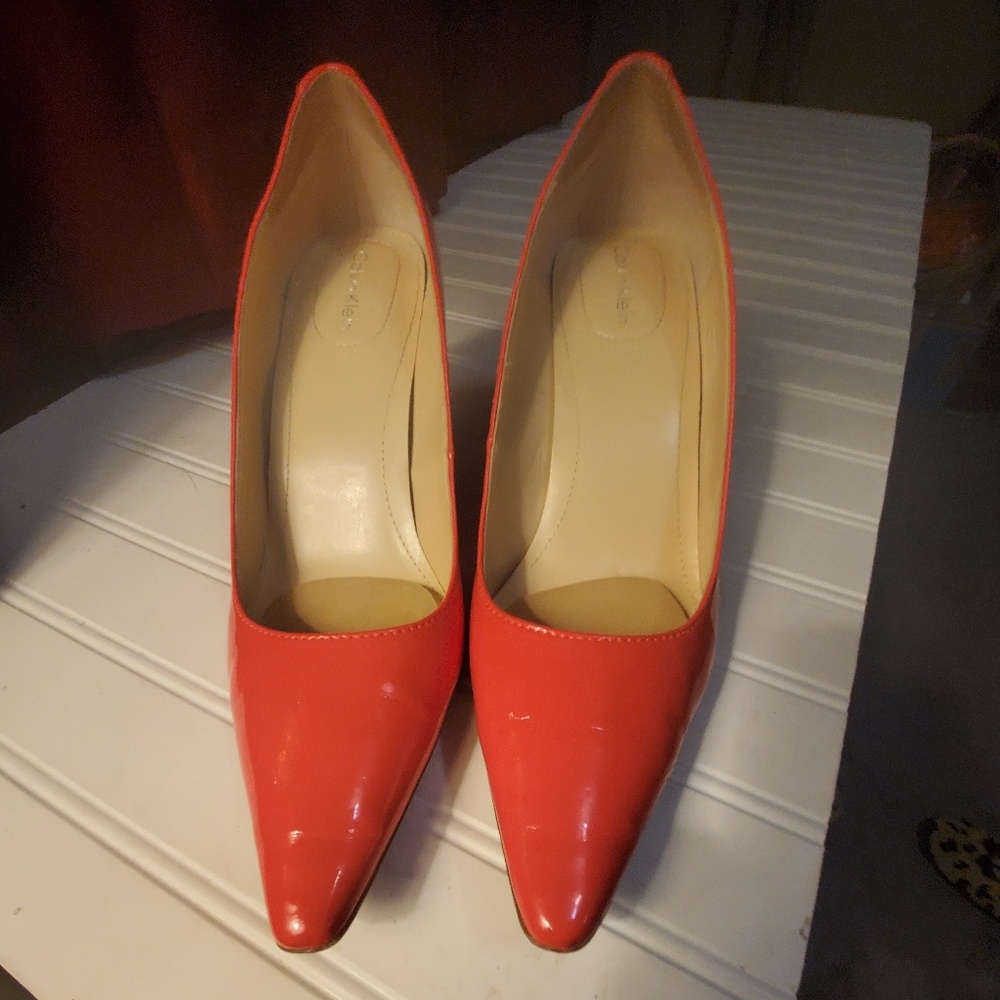 Orange patent leather Calvin Klein heels. EUC. No scuff marks.